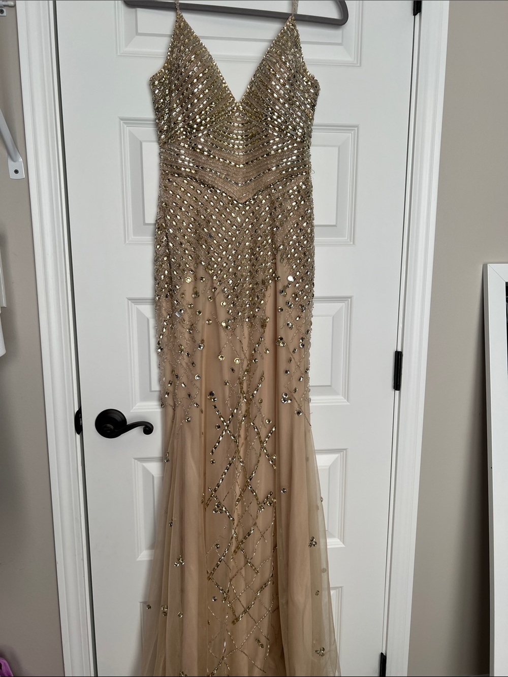 Vienna Prom Gold Beaded V-Neck Tulle Gown